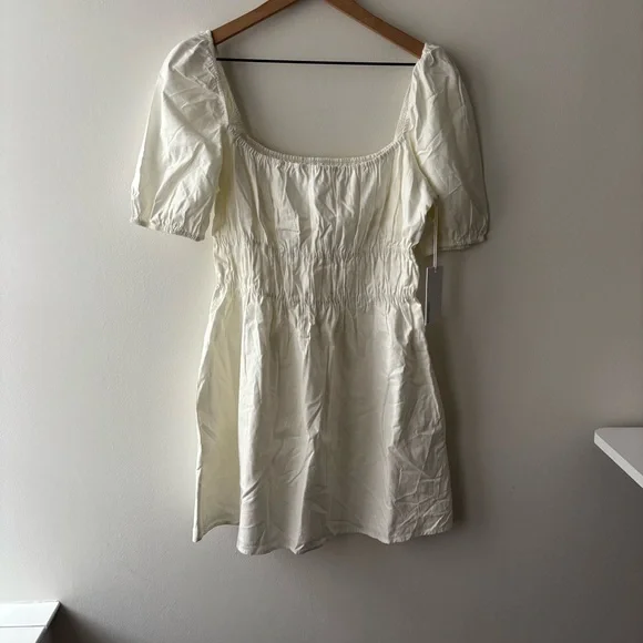 NWT Reformation Woods Short Sleeve Mini Dress in White Sz L‎